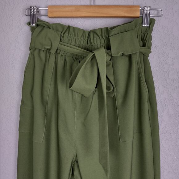 Grace Karin Cropped High Waisted Cropped Paper Bag Pants Size L Khaki Green - Picture 10 of 15